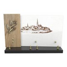 Plaque en granit bi-matière rectangulaire avec ornement.