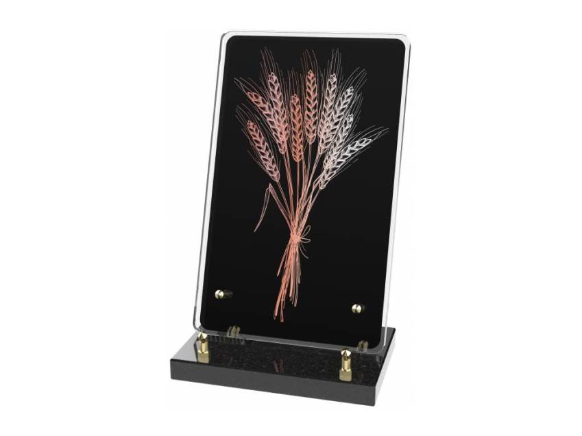 Modern plexiglass plaque cut with dignity