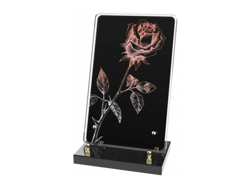 Modern plexiglass plaque cut with dignity