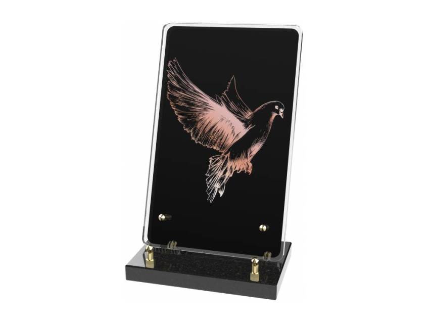 Modern plexiglass plaque cut with dignity