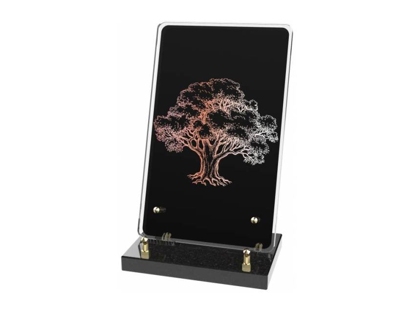 Modern plexiglass plaque cut with dignity