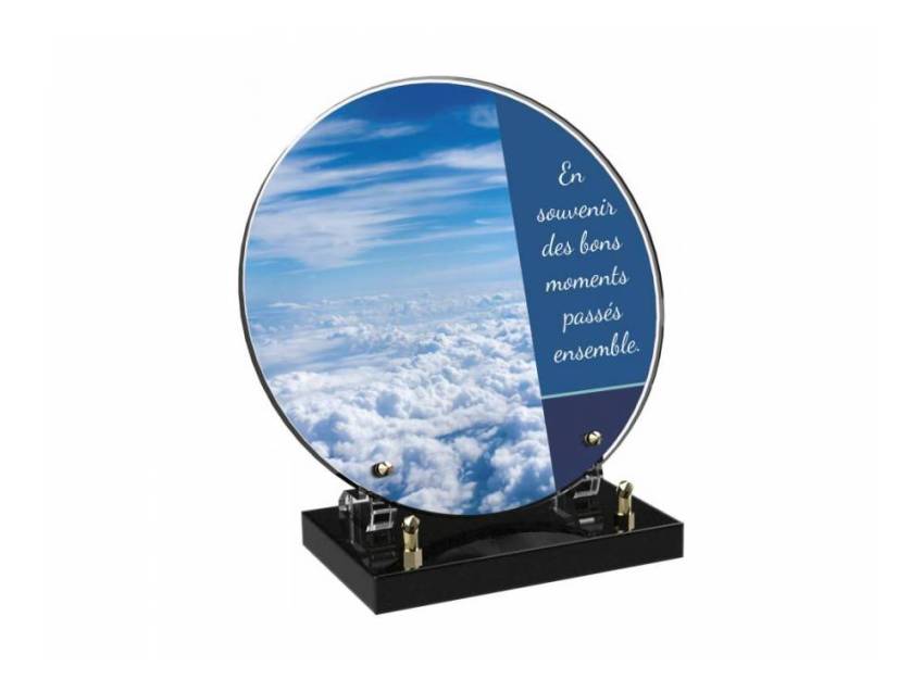 Engraved Plexiglas tribute plaque in English.