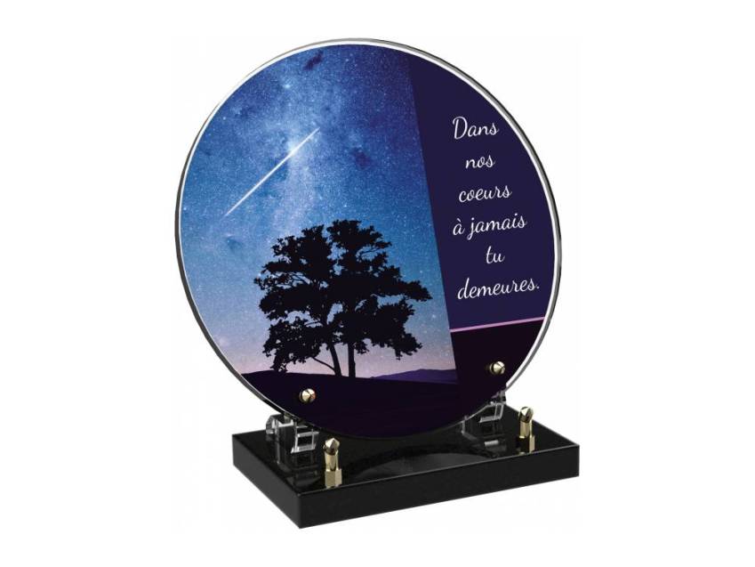 Engraved Plexiglas tribute plaque in English.