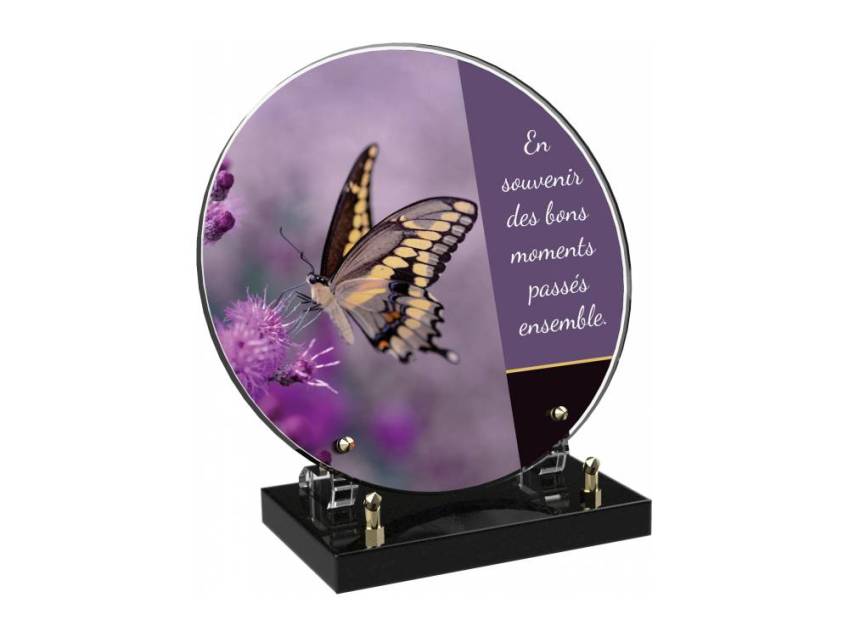 Engraved Plexiglas tribute plaque in English.