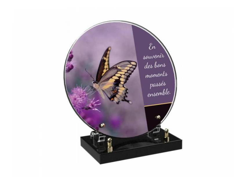 Engraved Plexiglas tribute plaque in English.