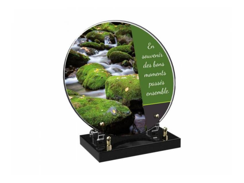 Engraved Plexiglas tribute plaque in English.