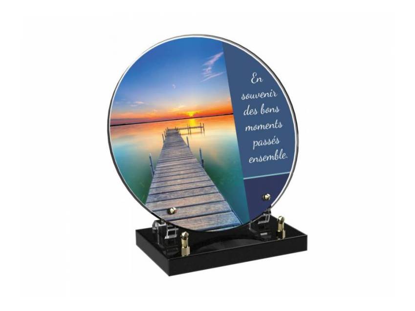 Engraved Plexiglas tribute plaque in English.