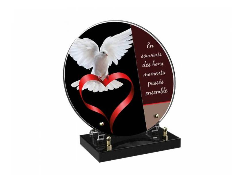 Engraved Plexiglas tribute plaque in English.