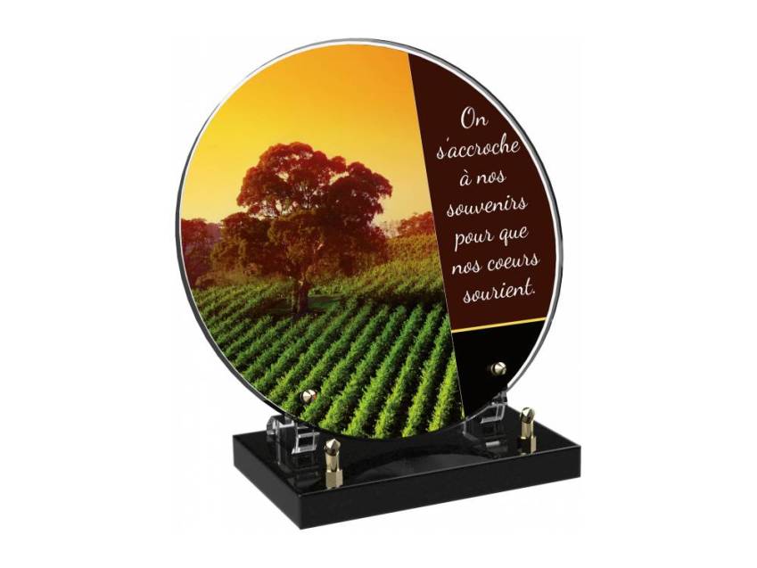 Engraved Plexiglas tribute plaque in English.