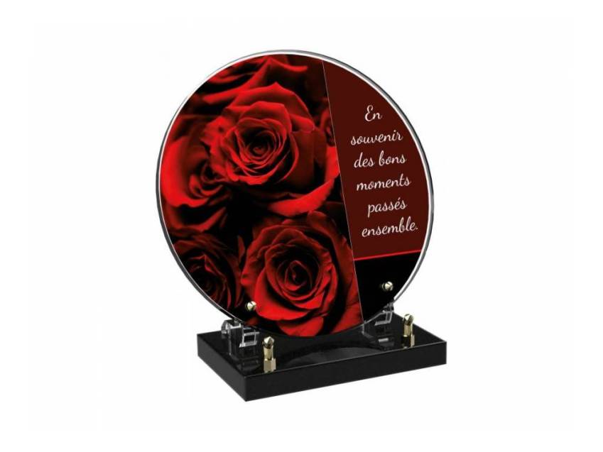 Engraved Plexiglas tribute plaque in English.