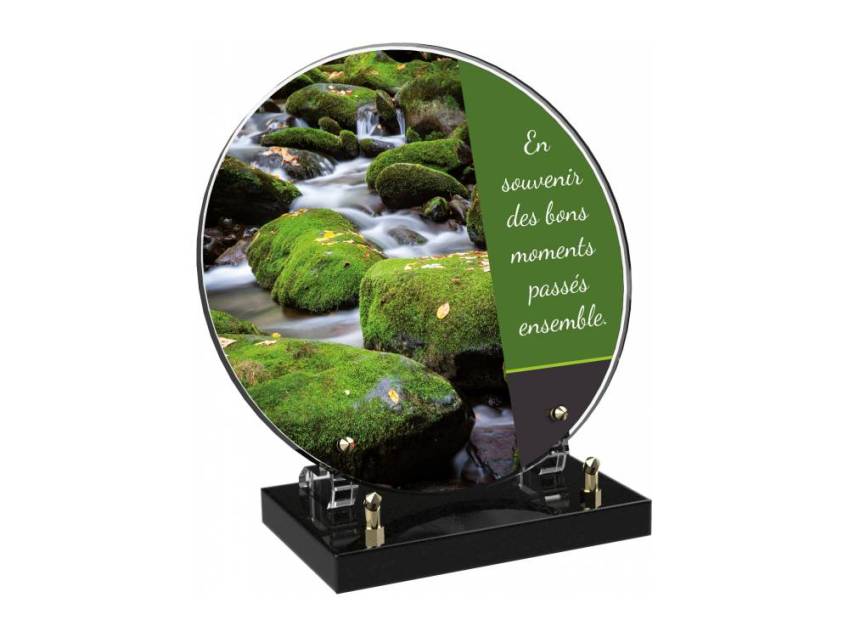 Engraved Plexiglas tribute plaque in English.