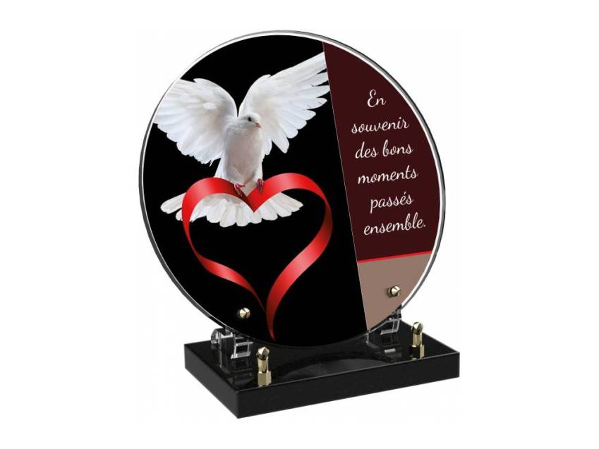 Engraved Plexiglas tribute plaque in English.