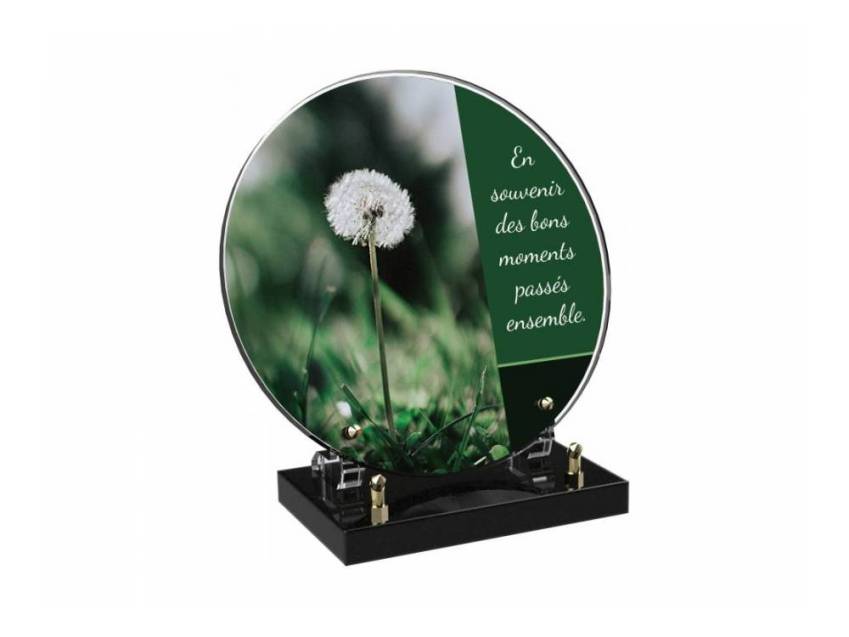 Engraved Plexiglas tribute plaque in English.