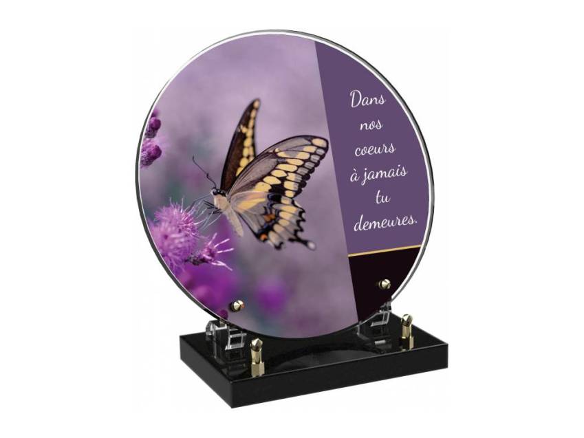 Engraved Plexiglas tribute plaque in English.