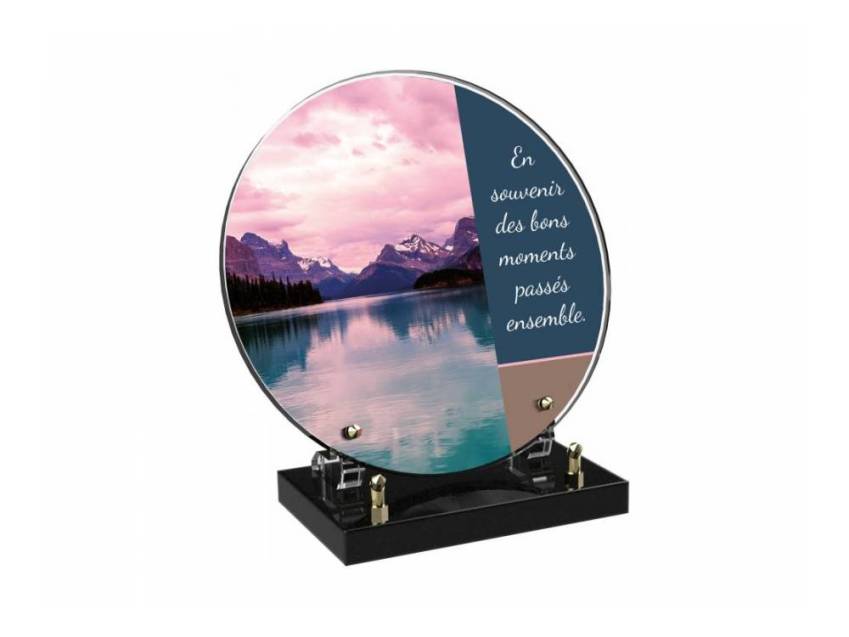 Engraved Plexiglas tribute plaque in English.