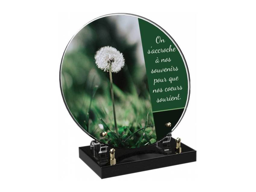 Engraved Plexiglas tribute plaque in English.