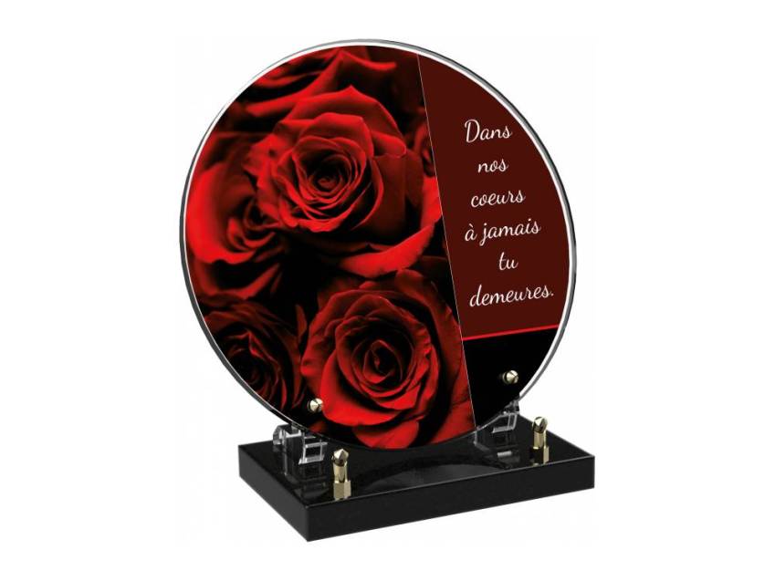 Engraved Plexiglas tribute plaque in English.