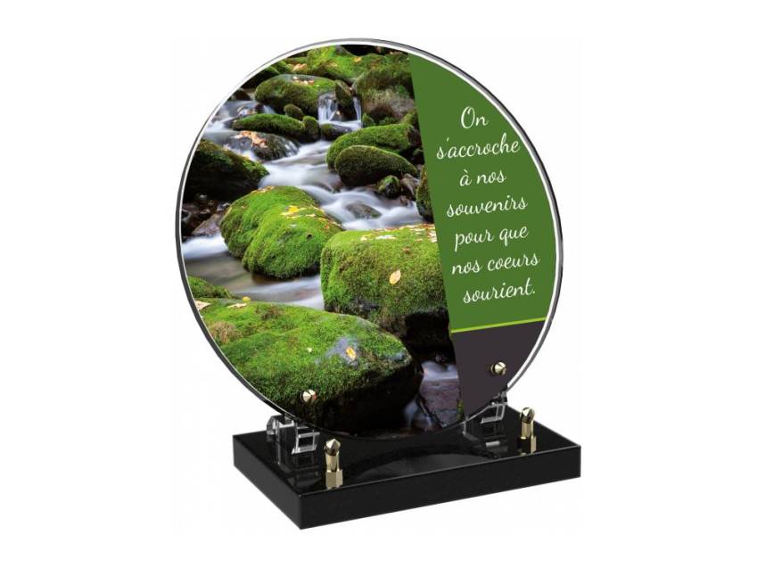 Engraved Plexiglas tribute plaque in English.