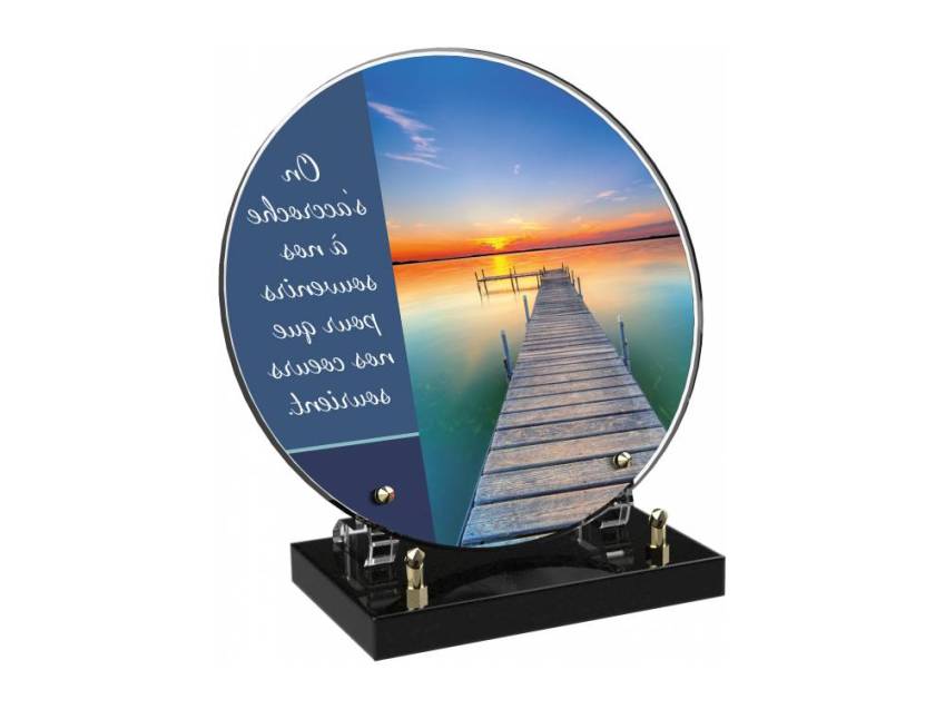 Engraved Plexiglas tribute plaque in English.