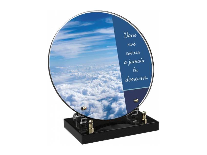 Engraved Plexiglas tribute plaque in English.