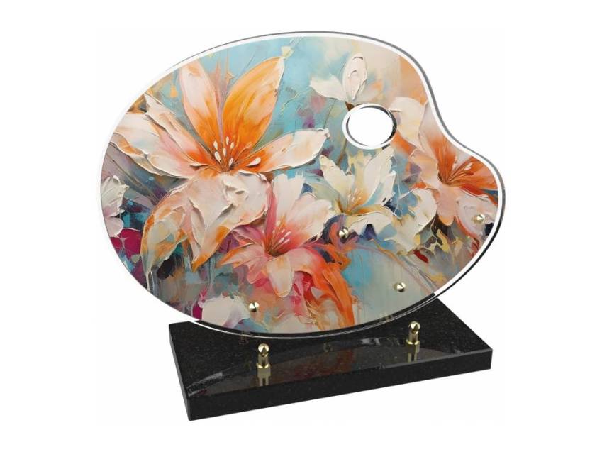 Modern curved plexiglass plate with ornament